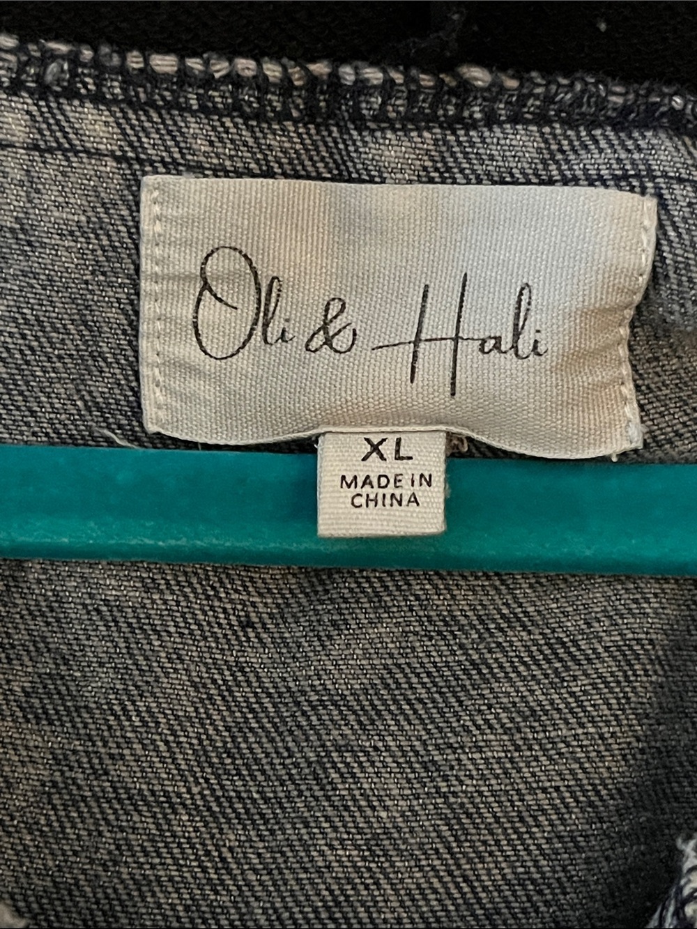 Oli & Hali Oversized Washed Black Fabric/Blue Denim Hooded Jacket w/Pockets - Picture 2 of 16